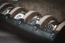 Load image into Gallery viewer, Sable Black Full-grain Cow Leather - Watch Roll Travel Case 4 Watches
