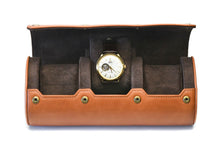 Load image into Gallery viewer, Tawny Brown Full-grain Cow Leather Watch Roll - 3 Watches
