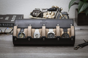 Sable Black Full-grain Cow Leather - Watch Roll Travel Case 4 Watches