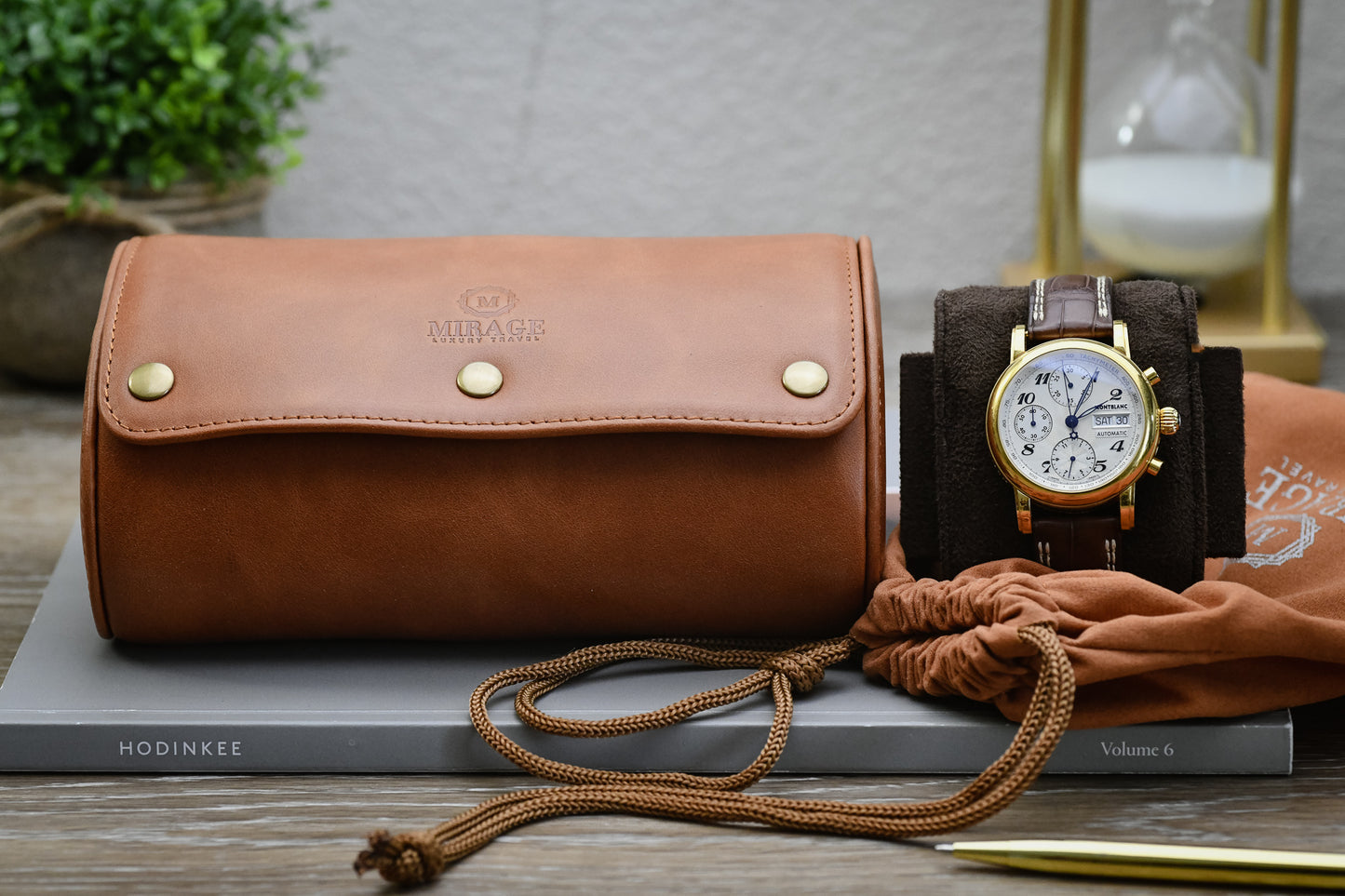 Tawny Brown Cow Leather Watch Roll - 3 orologi