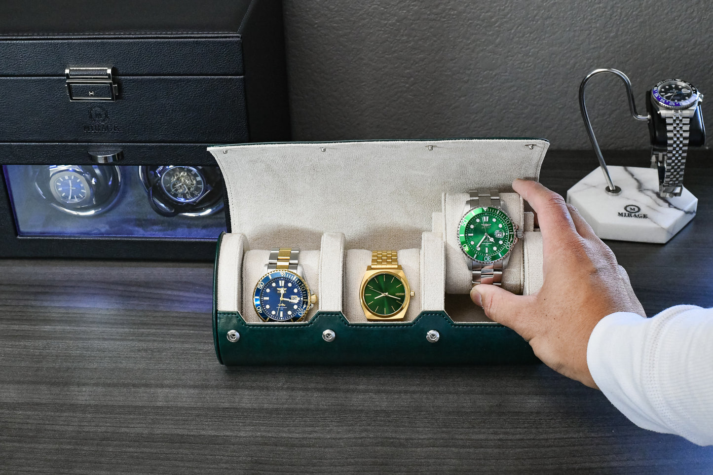 3 Watch Case - Royal Green (Ivory White)