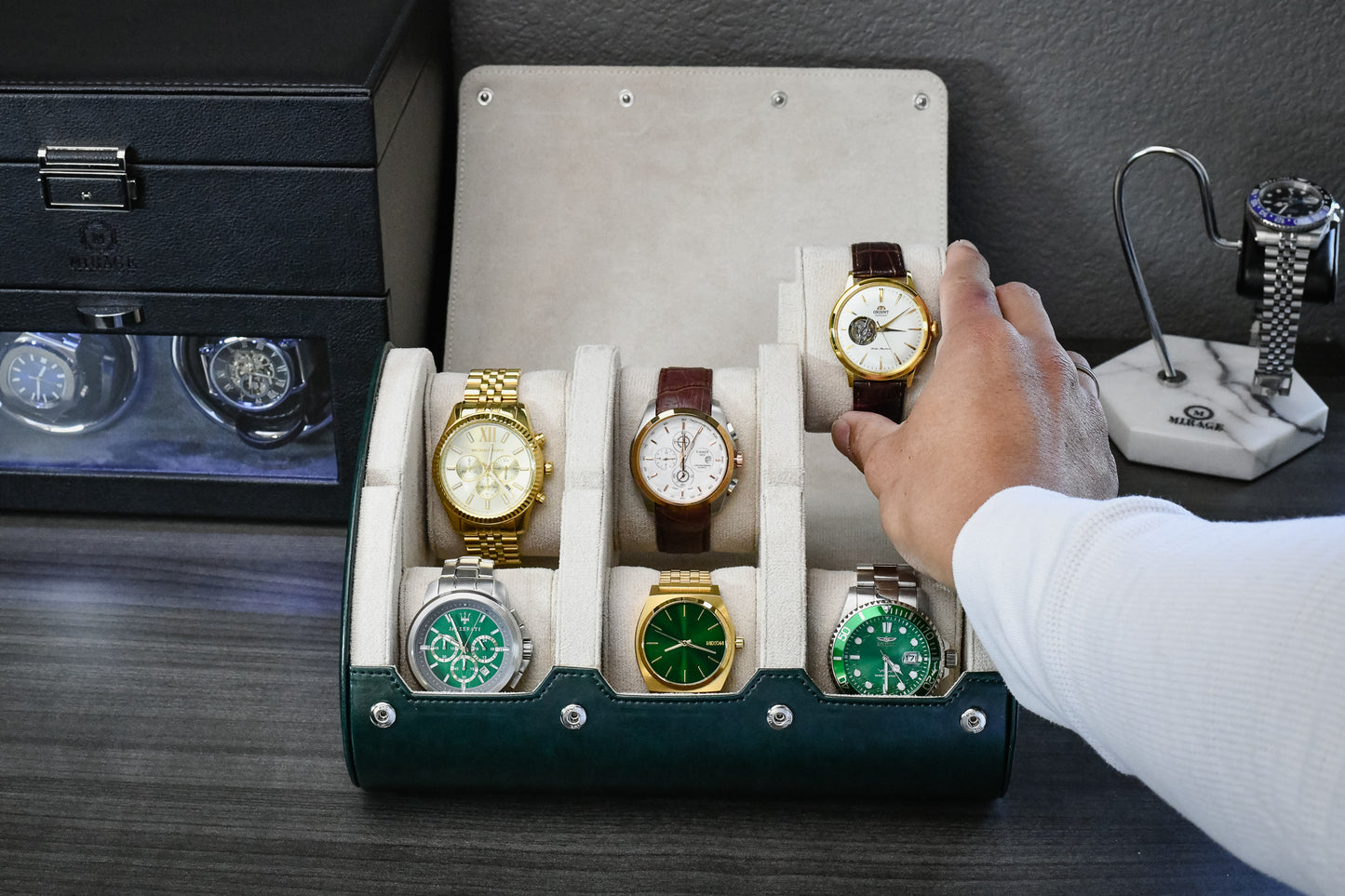 6 Watch Case - Royal Green (Ivory White)