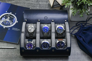 travel watch pouch blue 6 slots